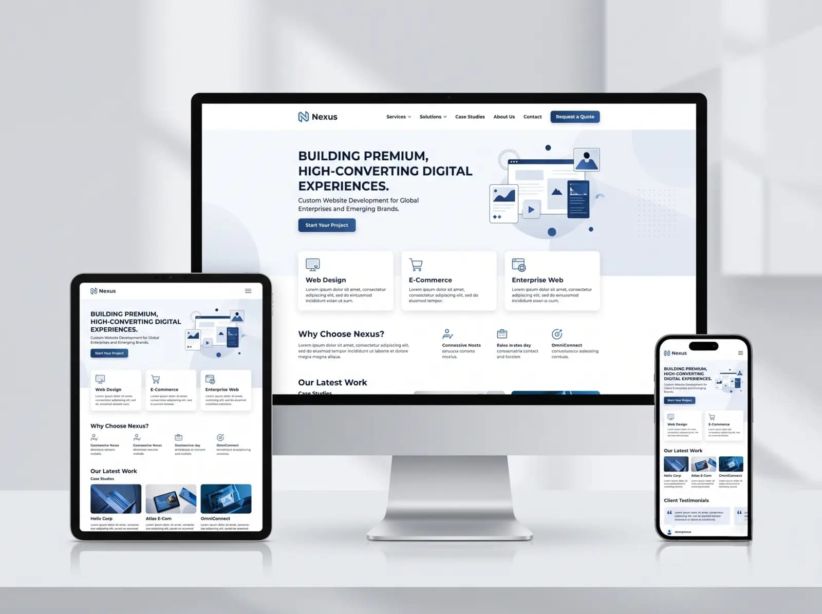 Responsive web platform built by Timeline Digital shown on desktop, tablet and mobile