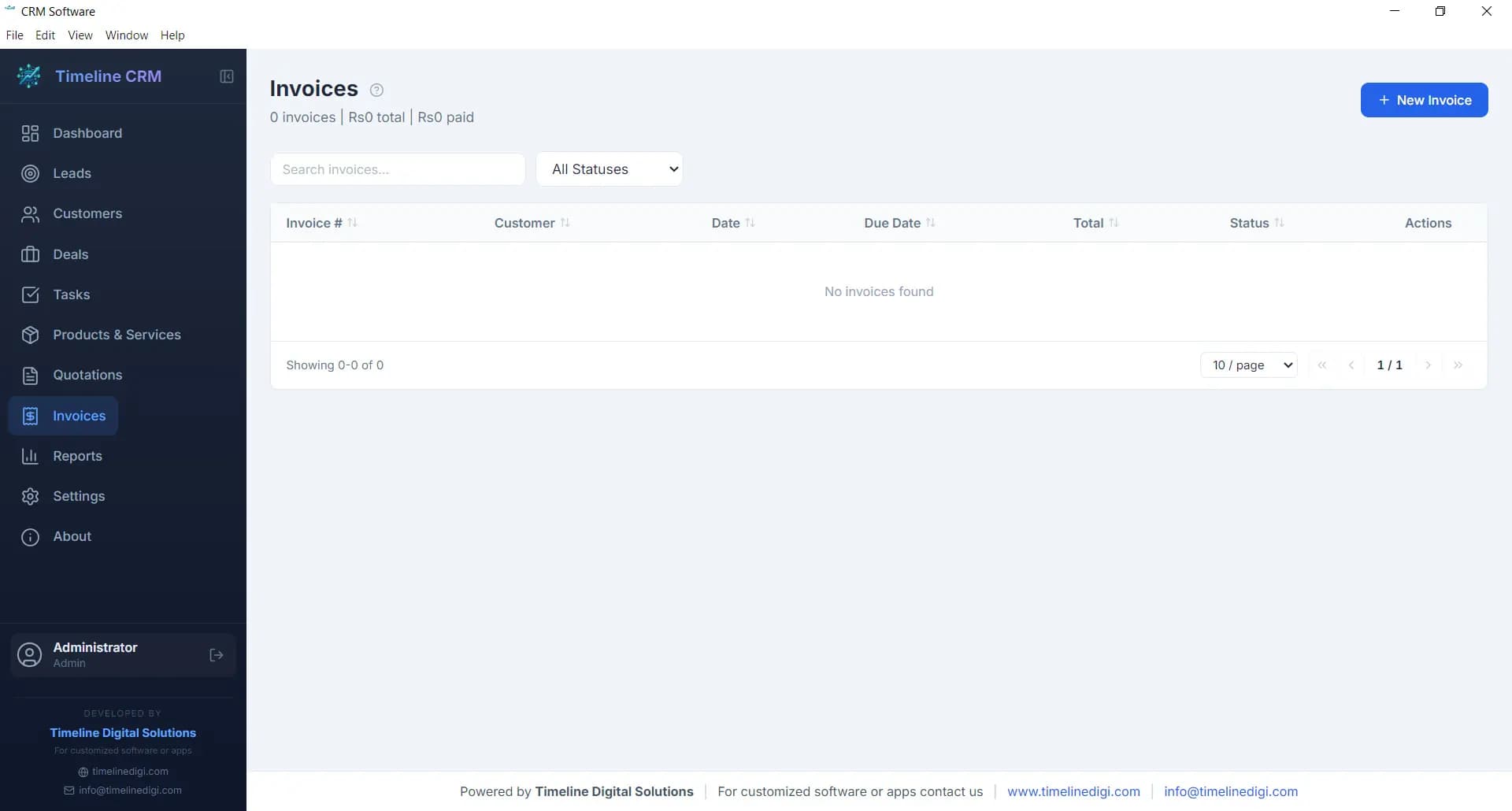 Timeline CRM invoice module — free CRM software with VAT and GST invoicing