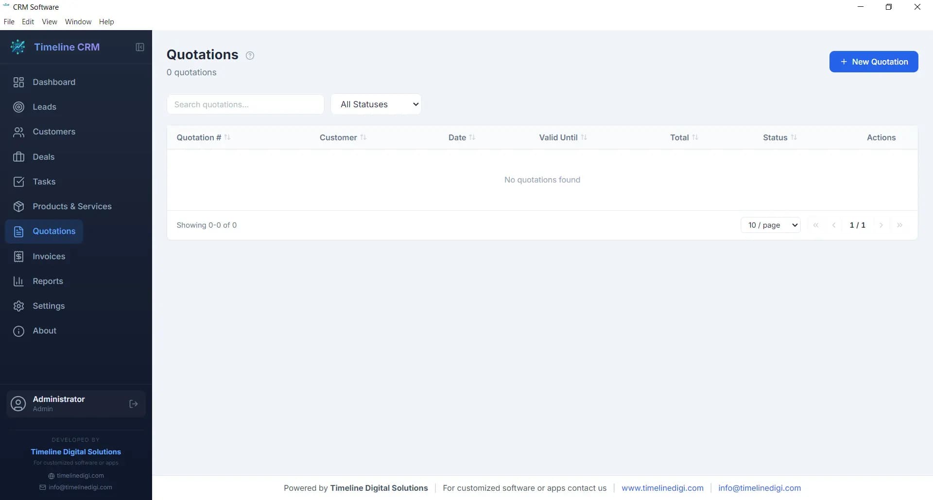 Timeline CRM quotation module — free CRM software with PDF quote generation