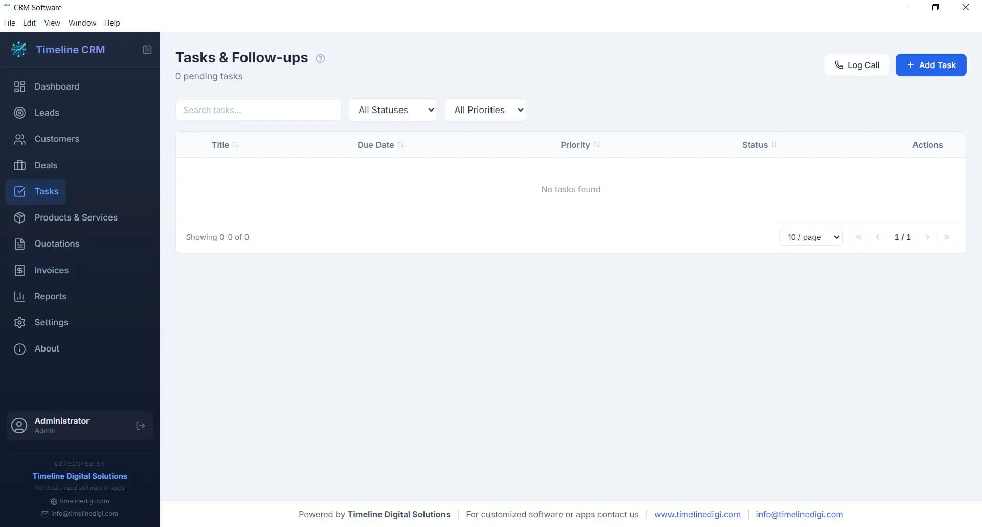 Timeline CRM task management — free CRM software with linked task tracking