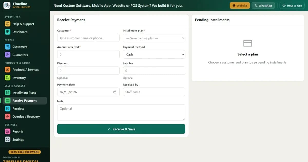 Daily, weekly, and monthly installment schedule comparison for shops, managed with free installment software