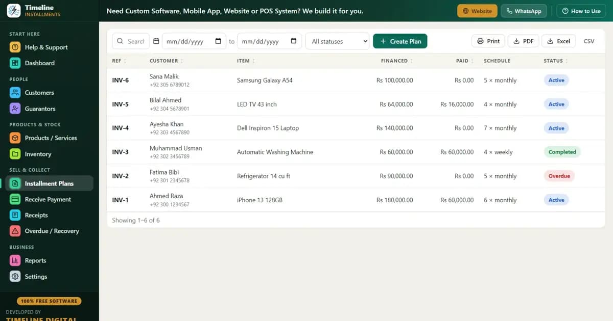 Mobile shop owner managing installment payments with free installment software instead of a paper register