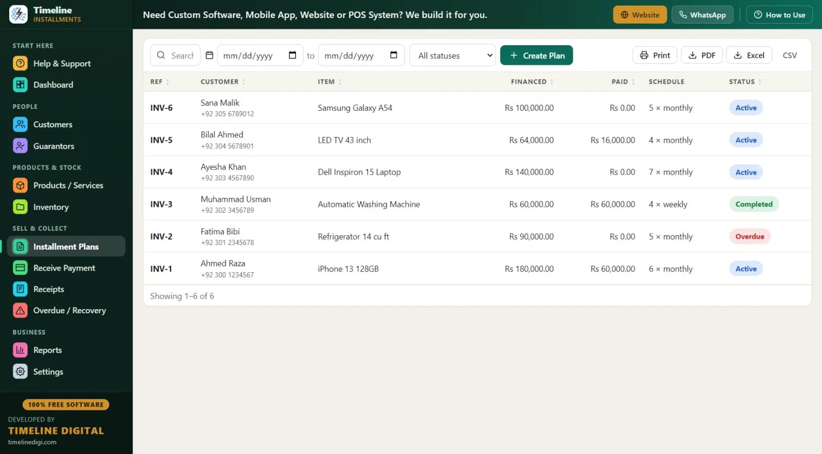 Creating an installment plan with automatic EMI schedule preview