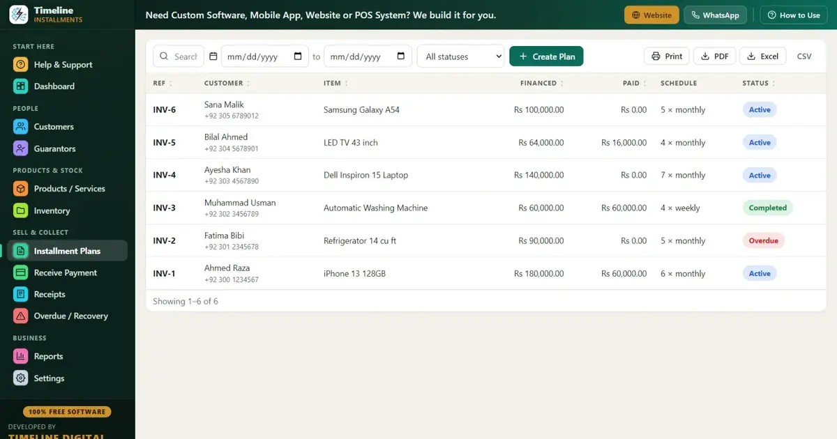 Mobile shop owner managing installment payments with free installment software instead of a paper register