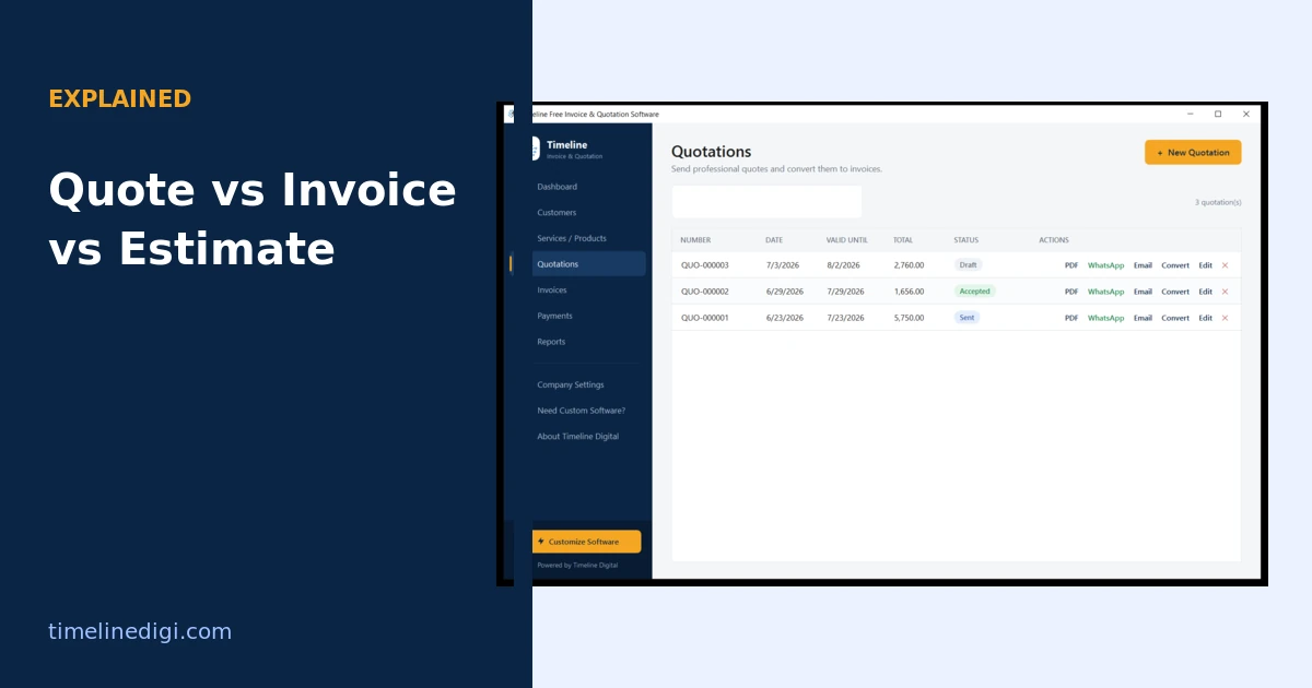 Quotation list with one-click convert to invoice in Timeline Invoice