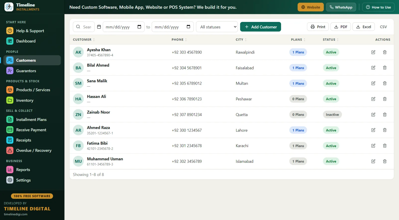 Customer management with ID records and full history