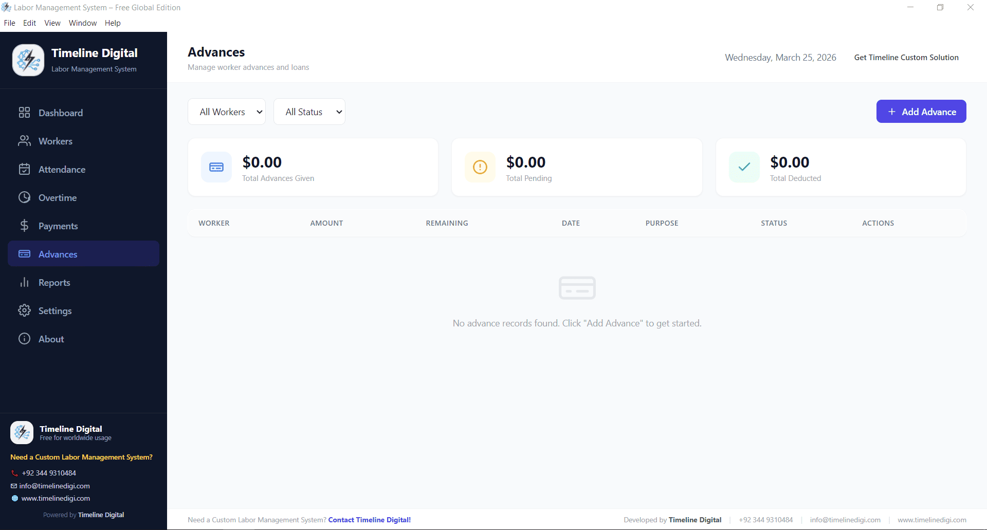 Advance Payment Recording in Labor System
