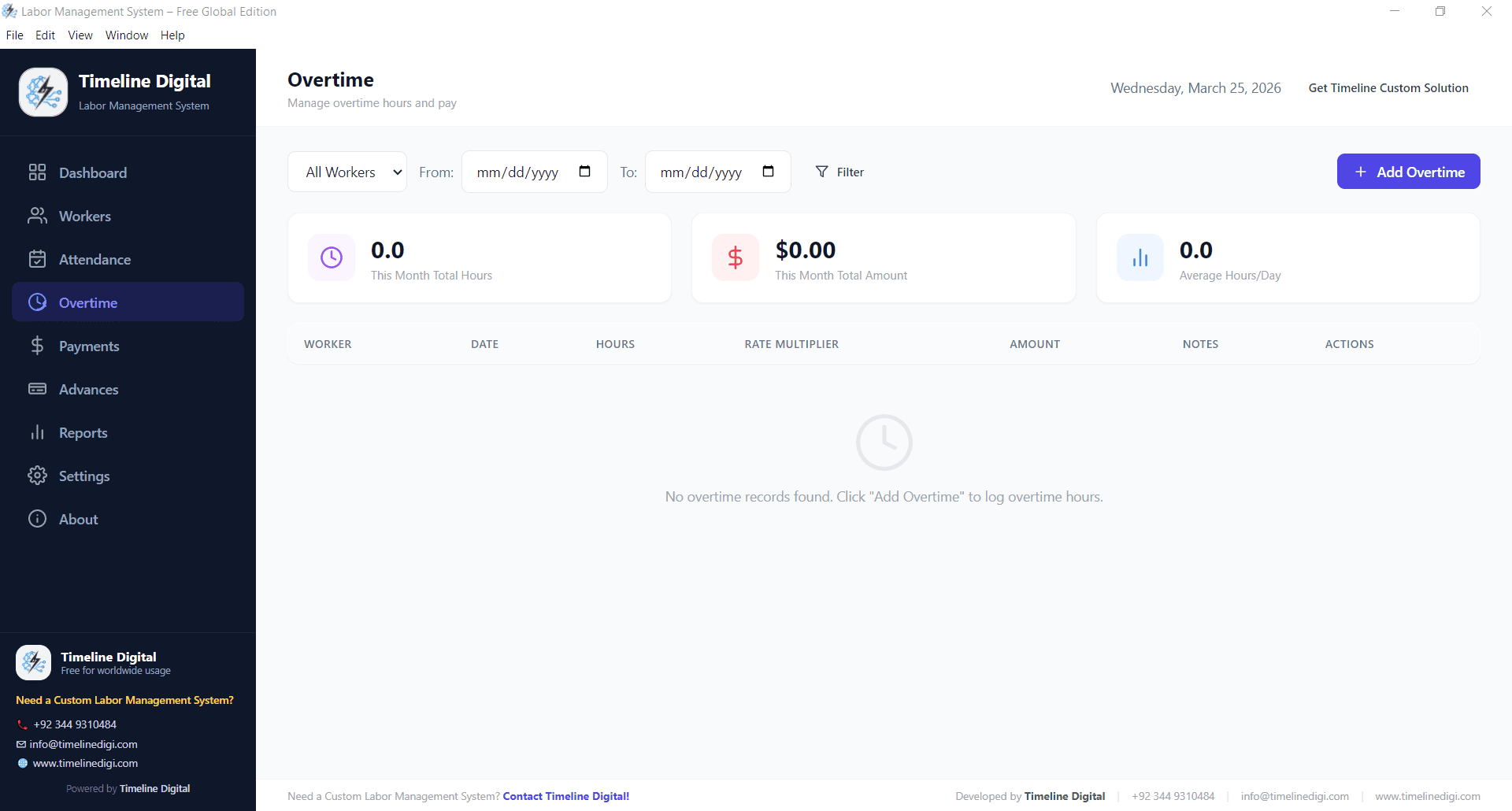 Overtime Tracking Module