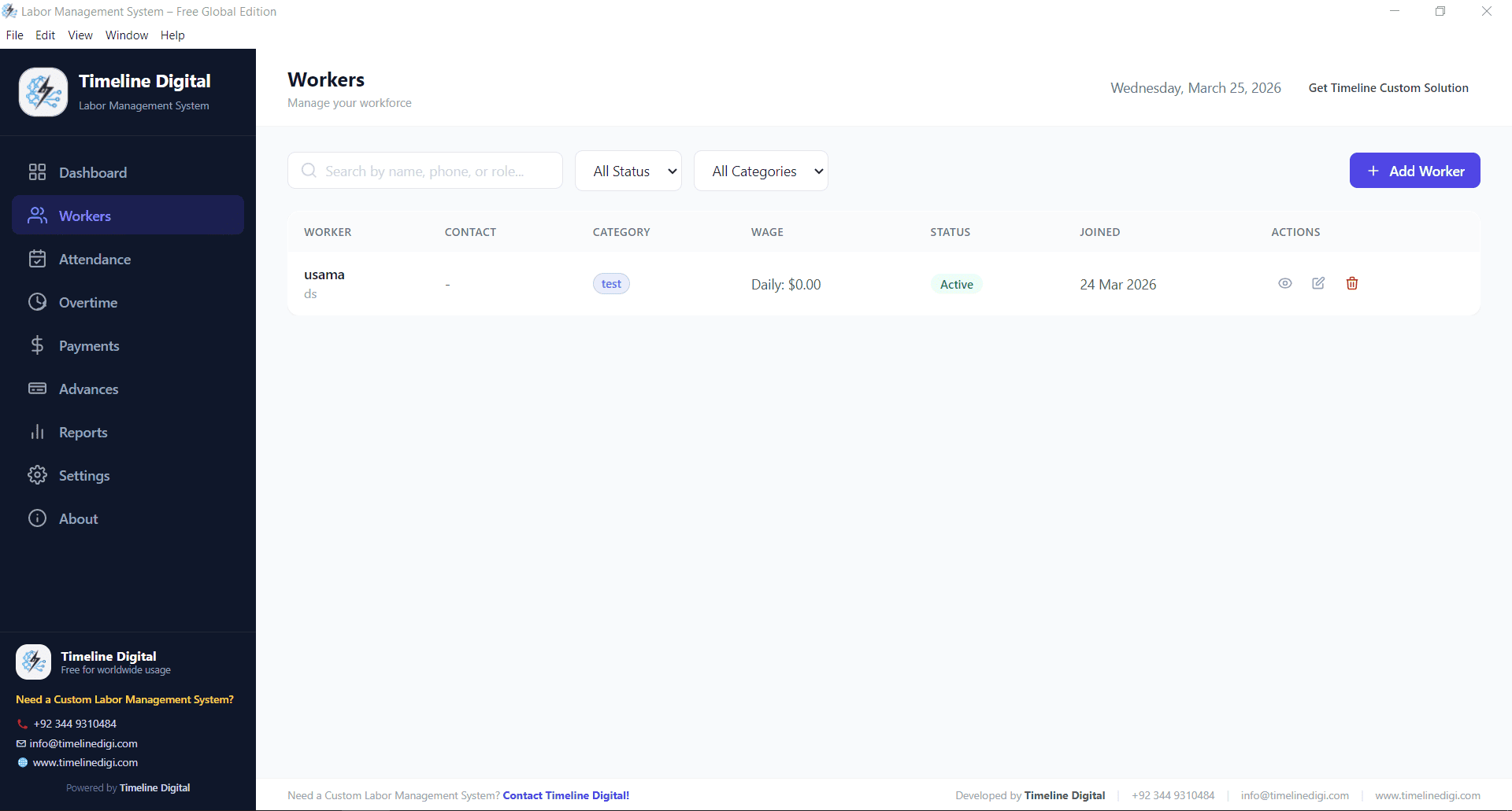 Worker Management Dashboard