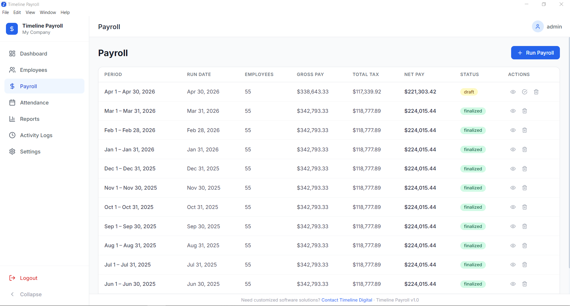 Payroll Processing Screen