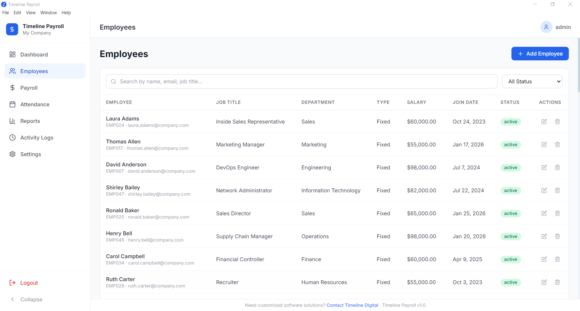 Employee Records in Timeline Payroll